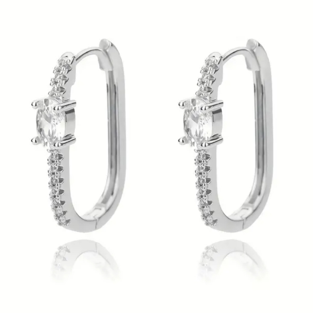 Nwt Stainless Steel Cubic Zirconia Oval Earrings - Picture 2 of 2